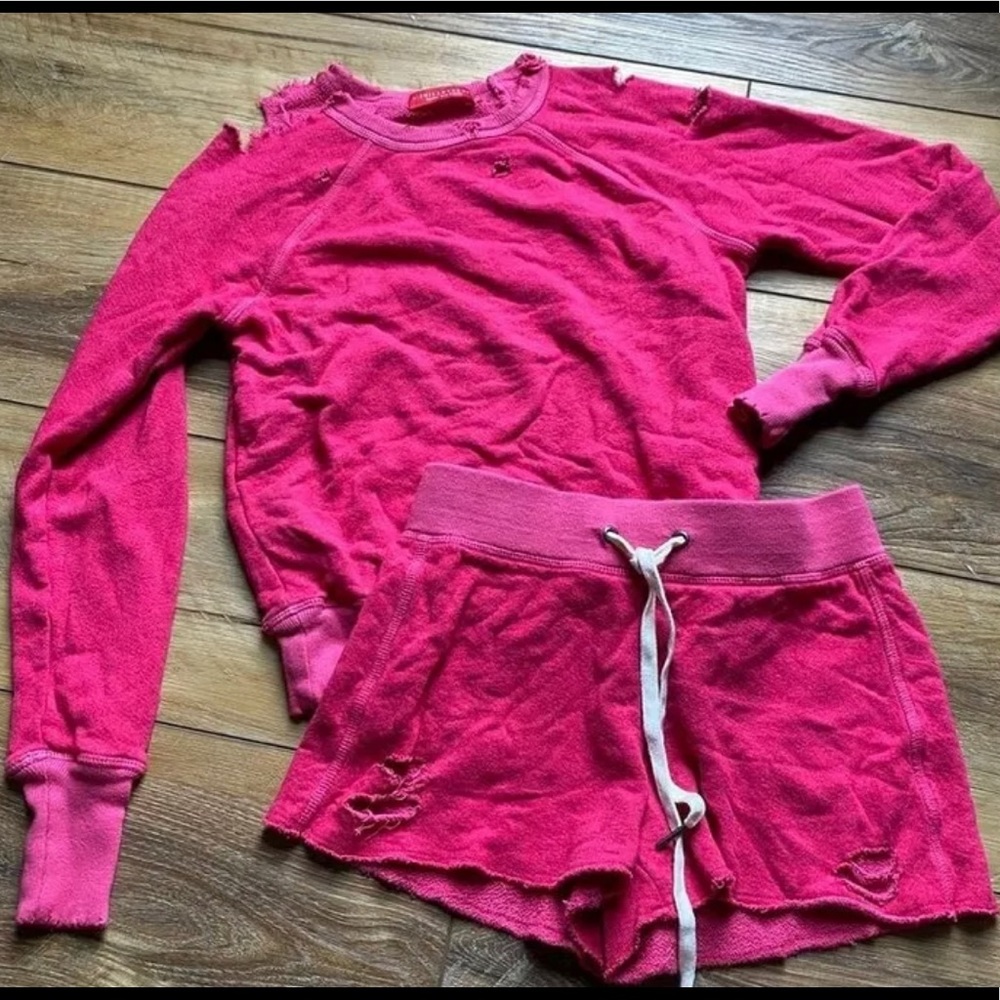 Women's Pink Sweatshirt and Shorts Set
